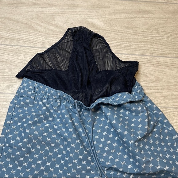Michael Kors Mid Length Blue White MK Logo Swim Lined Shorts Trunks Mens Size L - Picture 6 of 13